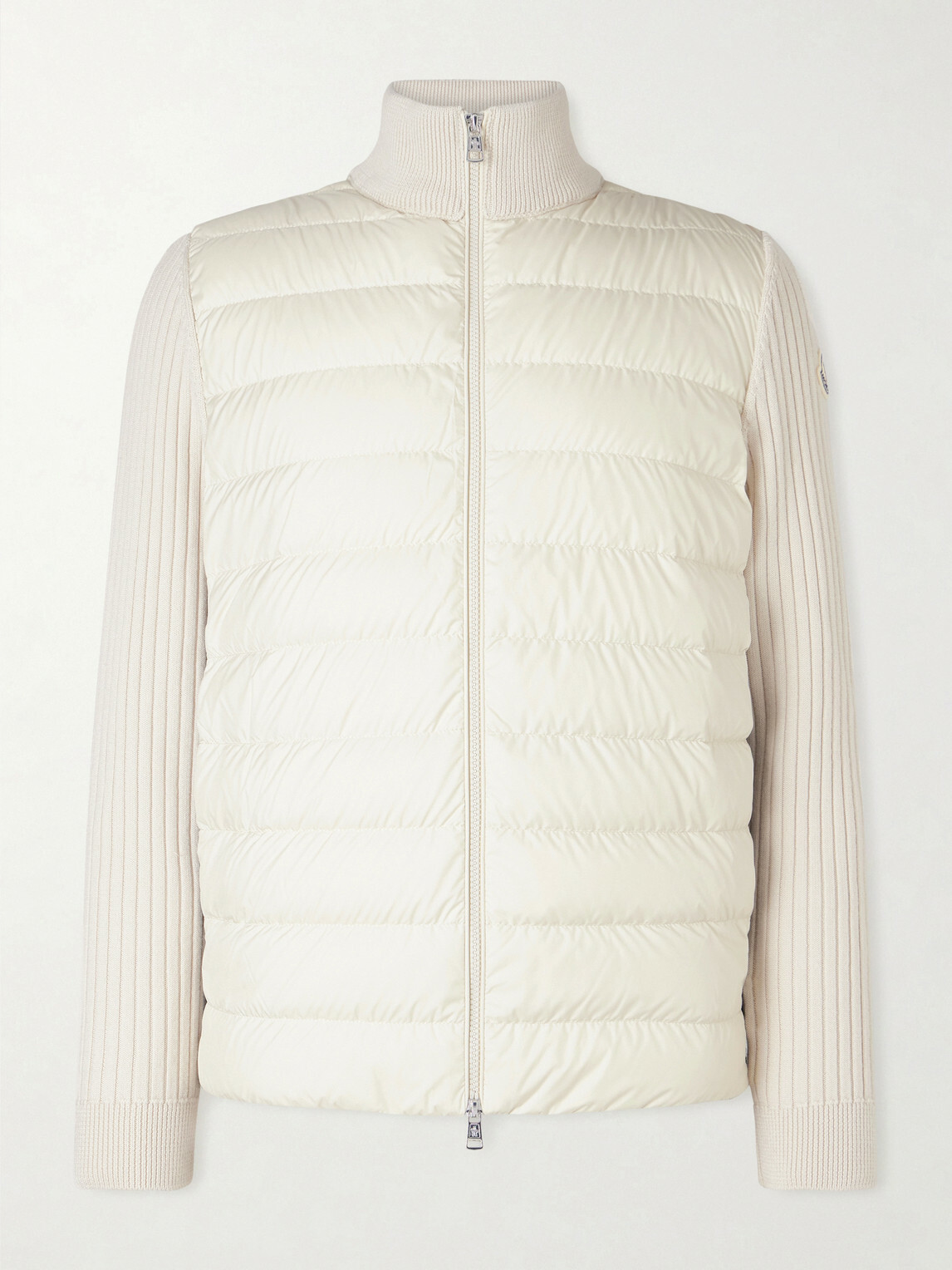 Moncler - Shell-Trimmed Ribbed Wool Down Zip-Up Cardigan - Neutrals