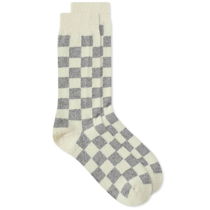Photo: RoToTo Recycled Wool Checkerboard Crew Sock in Ivory/Grey