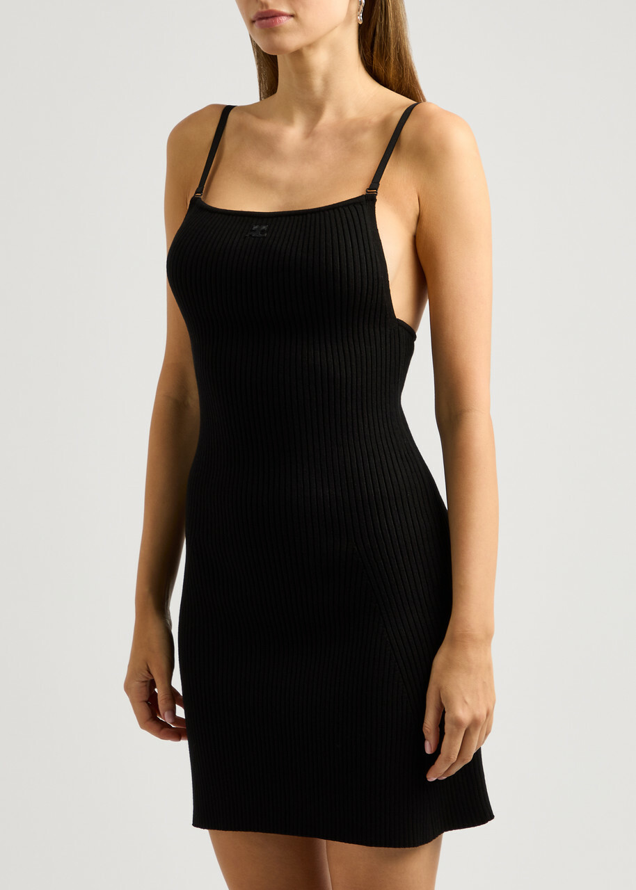 Courrges Logo Ribbed-knit Mini Dress Black Courreges