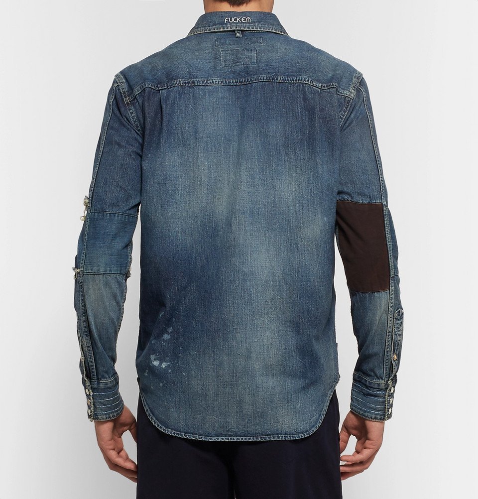 Neighborhood - Savage Distressed Canvas-Trimmed Denim Western