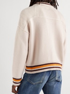 Rhude - McLaren Striped Appliquéd Wool and Cashmere-Blend Sweater - Neutrals