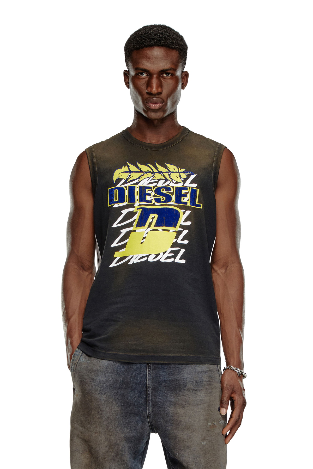 Diesel Sun-faded tank top with side bands - T-Shirts Mens in