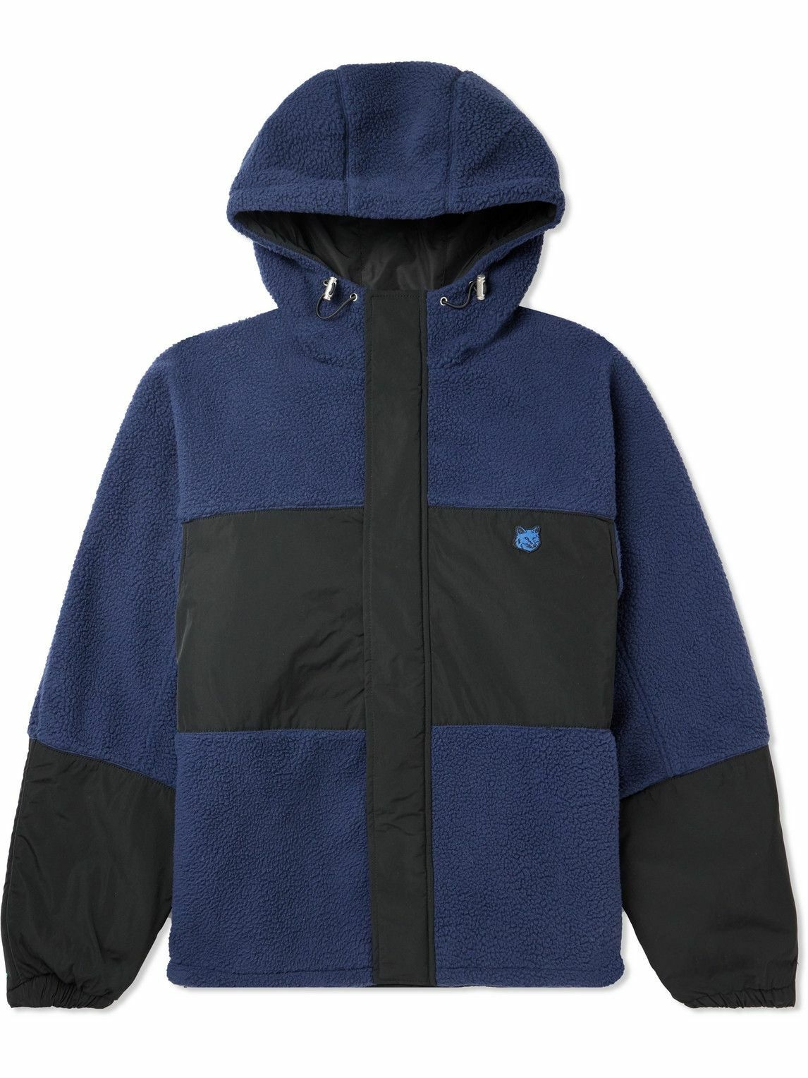 Photo: Maison Kitsuné - Logo-Appliquéd Shell-Trimmed Fleece Hooded Jacket - Blue