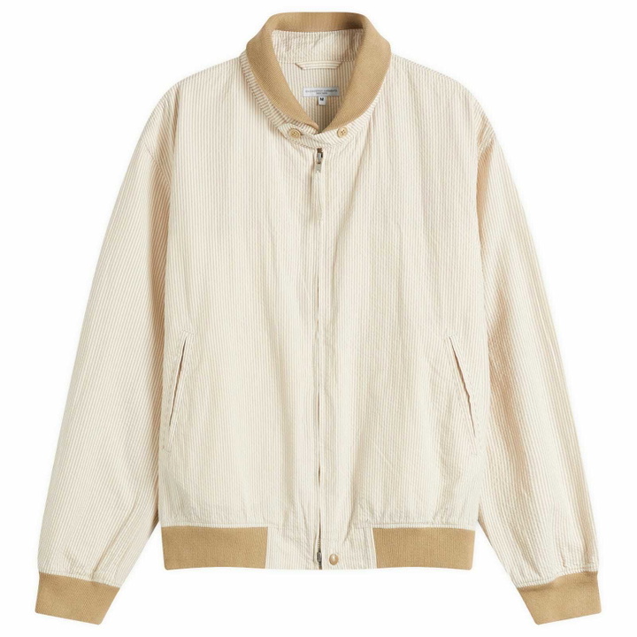 Photo: Engineered Garments Men's LL Jacket in Beige Seersucker Stripe