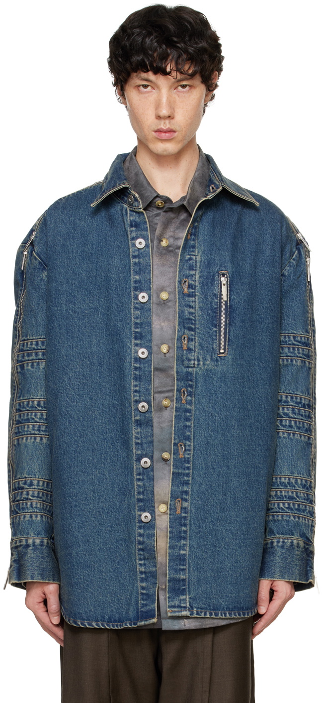 Feng Chen Wang Blue Printed Denim Shirt Feng Chen Wang
