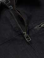 FrizmWORKS - Leather-Trimmed Distressed Padded Cotton-Canvas Jacket - Black