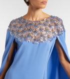 Oscar de la Renta Embellished caped silk-blend gown