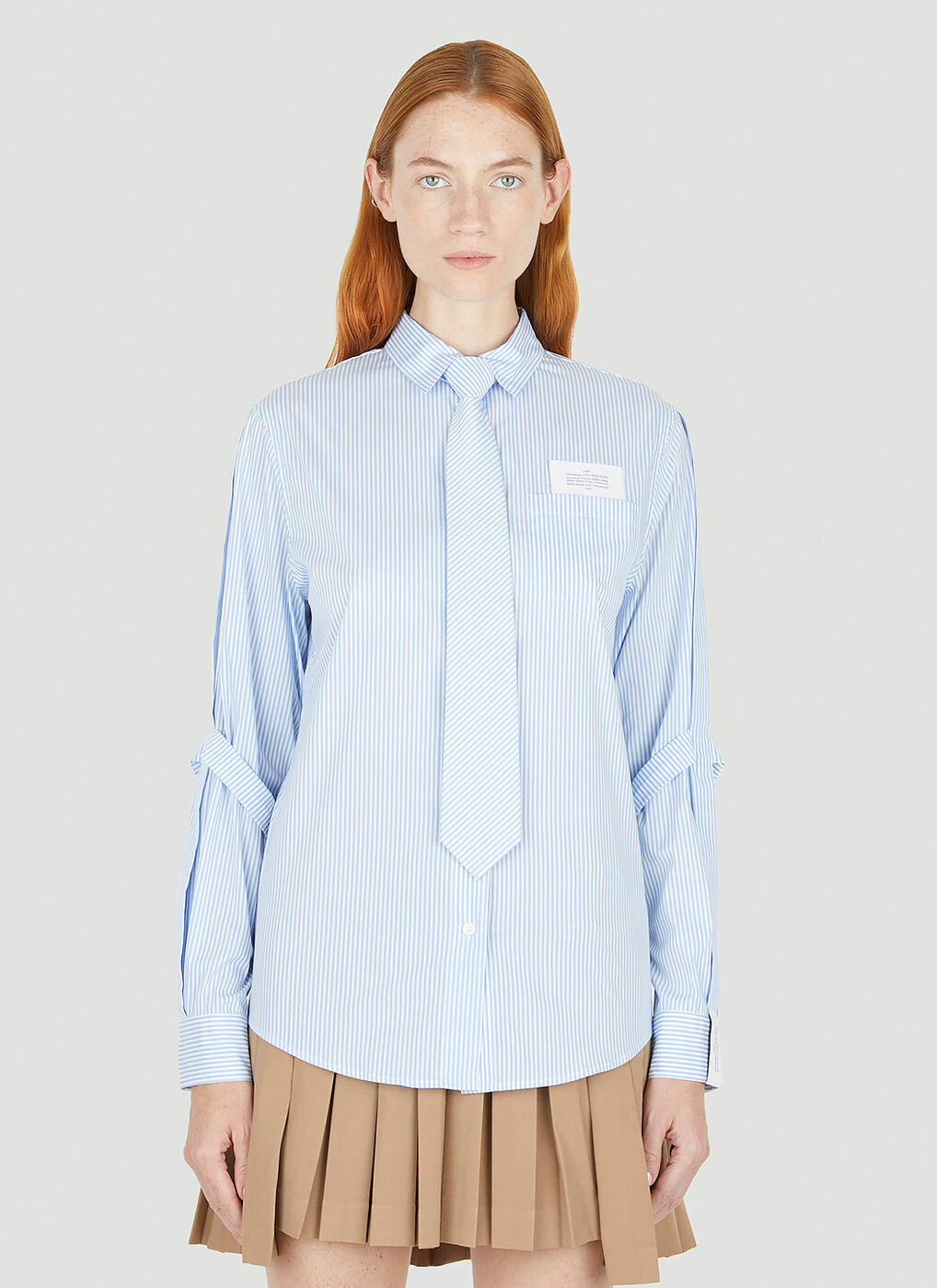 Pinstripe Sleeve Strap Shirt in Light Blue Rokh