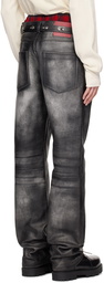 424 Black Faded Leather Pants