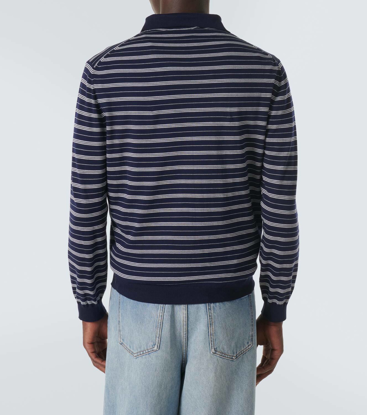 Miu Miu Logo striped cotton-blend polo sweater