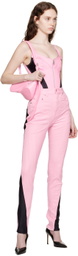 Mugler Pink & Black Paneled Denim Bodysuit