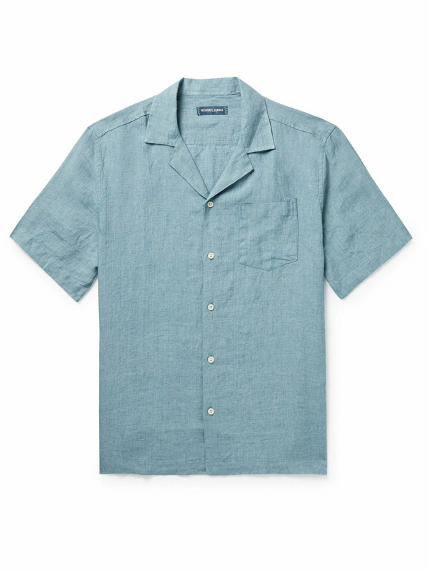 Photo: Frescobol Carioca - Angelo Camp-Collar Linen Shirt - Blue