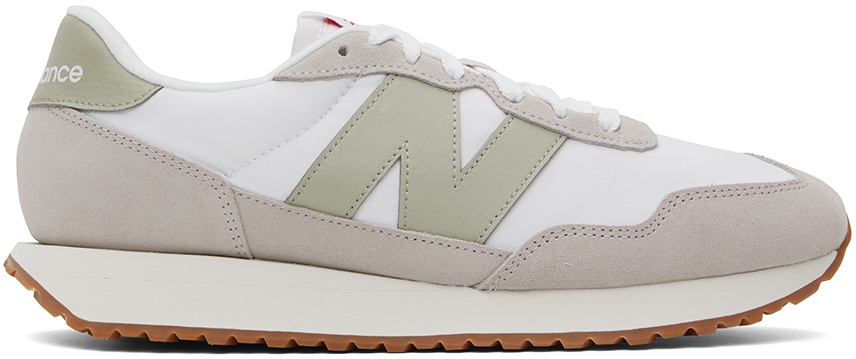 Photo: New Balance White & Taupe 237 Sneakers