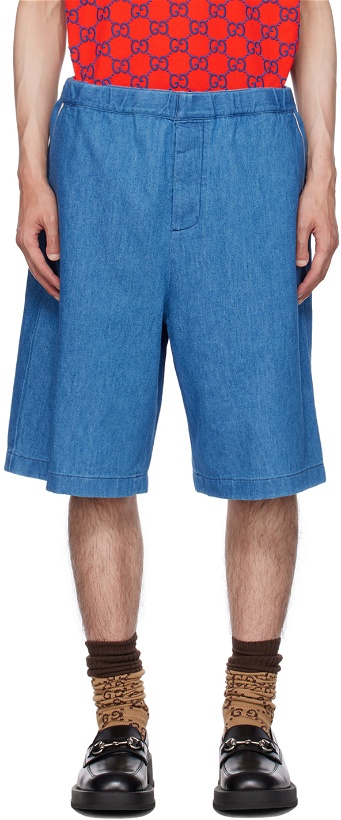 Photo: Gucci Blue Drawstring Denim Shorts