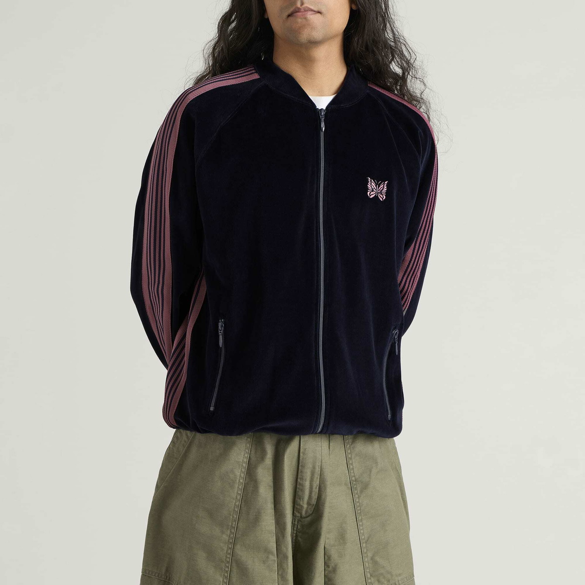 Needles Men's Velour Rib Collar Track Jacket in Navy