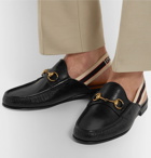 Gucci - Webbing-Trimmed Leather Backless Loafers - Men - Black