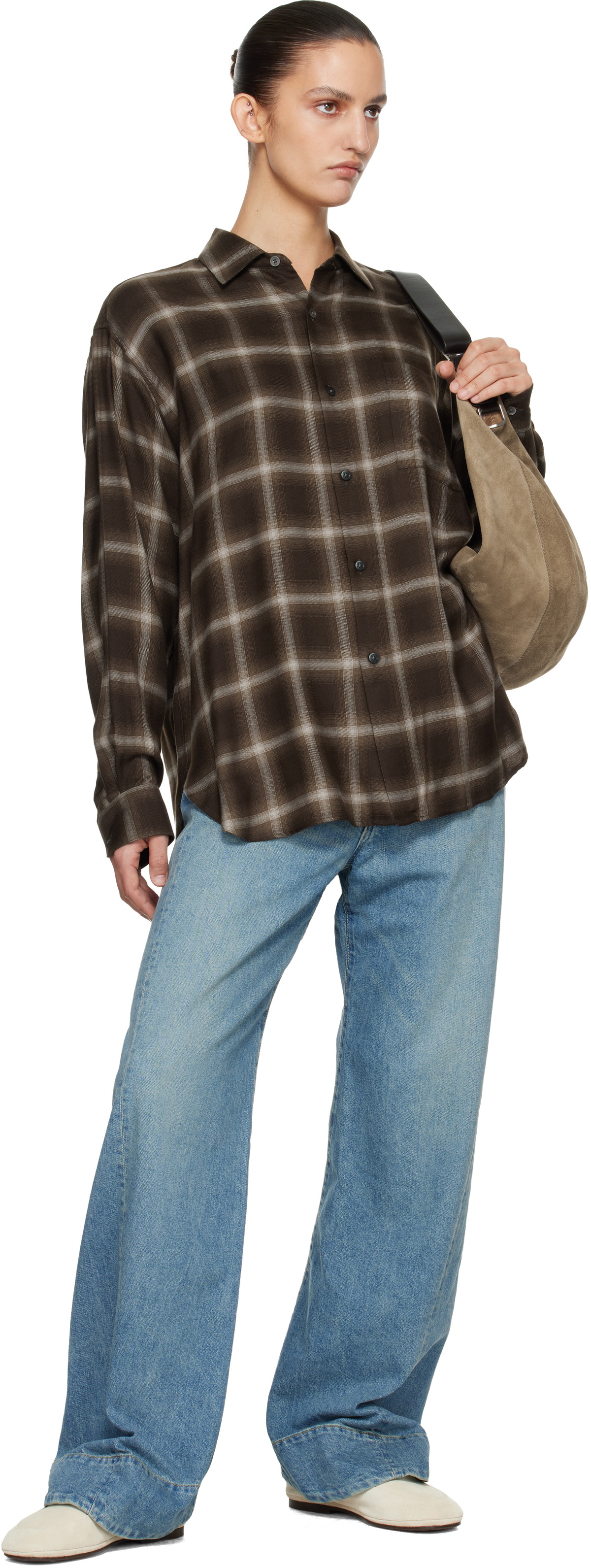 ssstein Brown Check Oversized LS Shirt