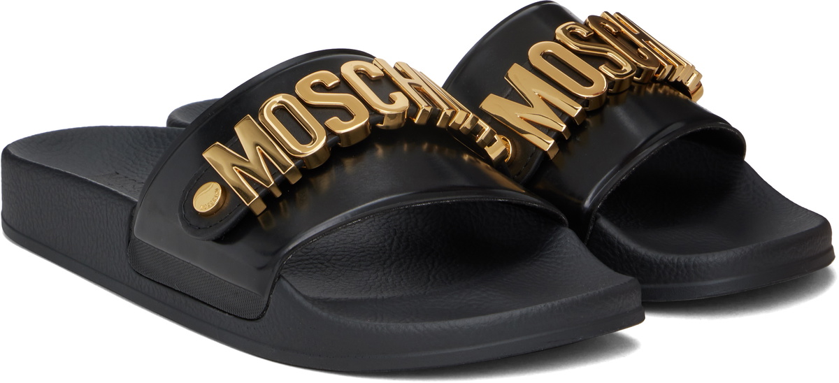 Moschino Black Lettering Logo Pool Slides