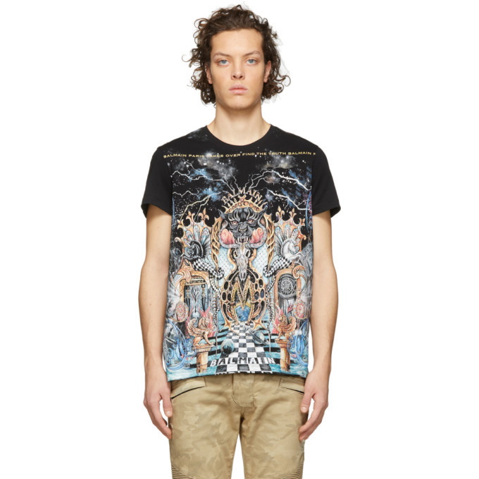 Photo: Balmain Black and Multicolor Graphic T-Shirt