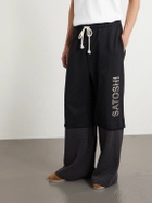 Satoshi Nakamoto - Wide-Leg Logo-Embellished Cotton-Jersey and Waffle-Knit Sweatpants - Black