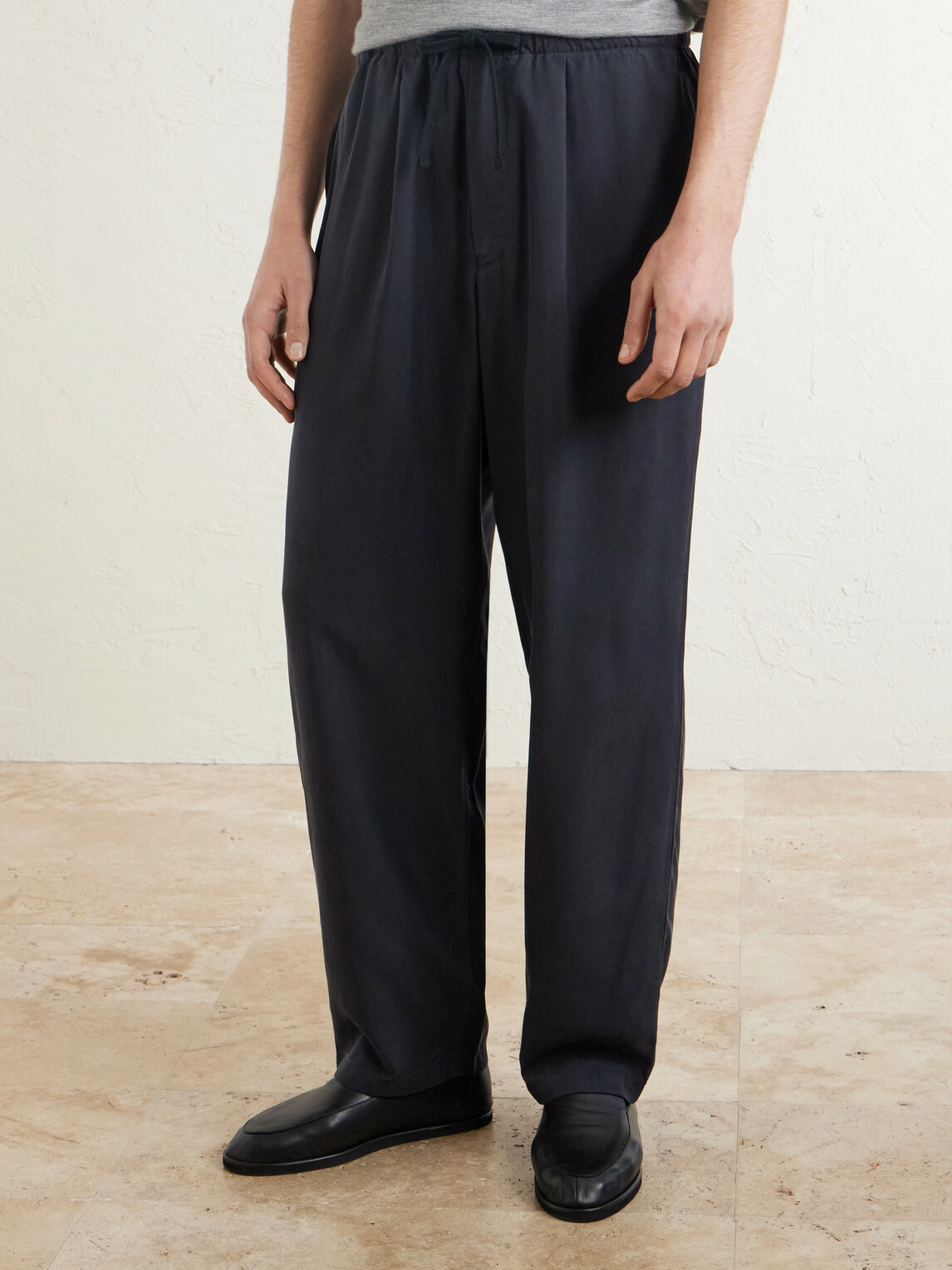 Kaptain Sunshine - Straight-Leg Silk-Gabardine Drawstring Trousers - Blue