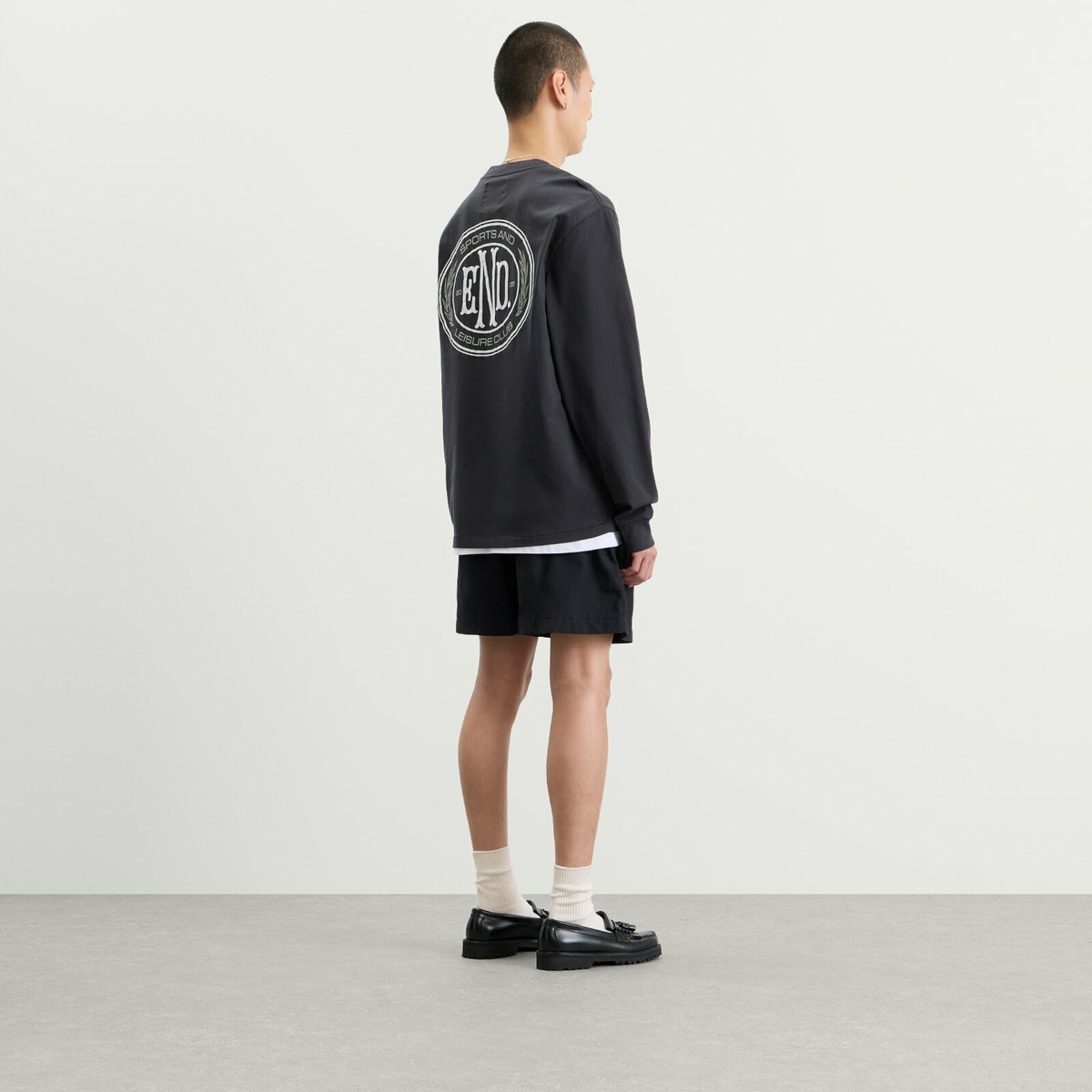 END. Leisure Long Sleeve T-Shirt in Cinder Black