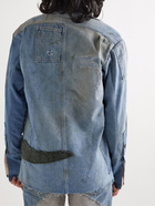 Greg Lauren - Embroidered Patchwork Cotton and Wool-Blend Denim Shirt - Blue