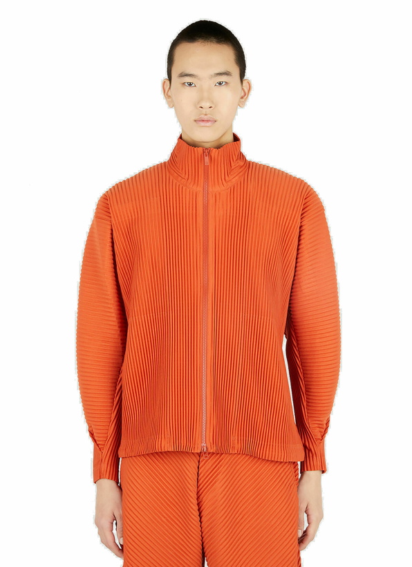 Photo: Arc Zip Front Plissé Sweatshirt in Orange