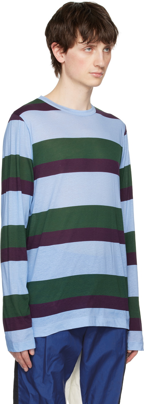Dries Van Noten Blue & Green Striped Long Sleeve T-Shirt Dries Van