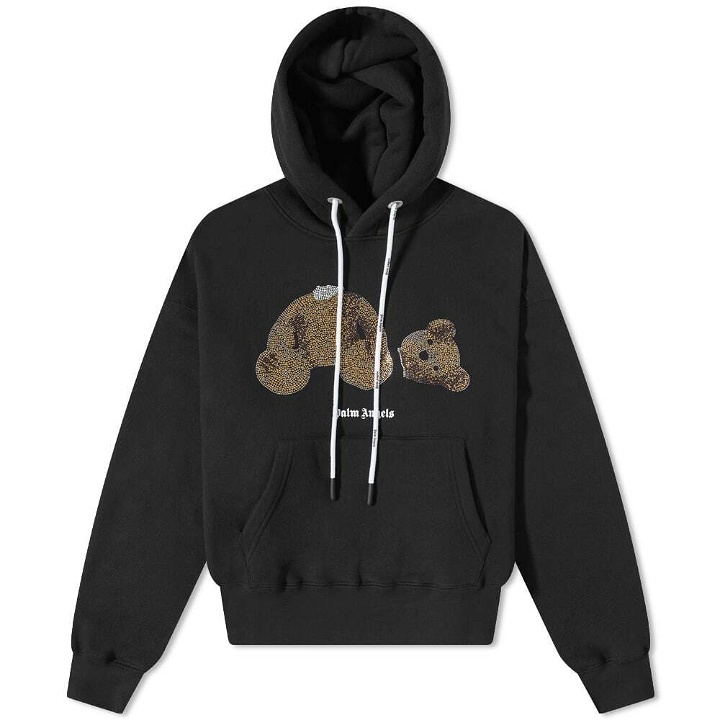 Photo: Palm Angels Men's Sequins Kill The Bear Popover hoody in Black/Gold
