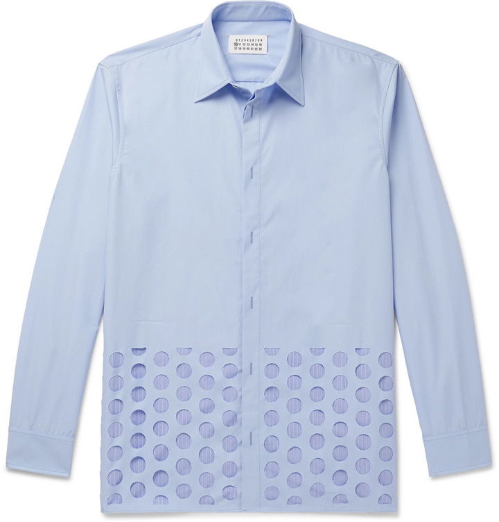 Photo: Maison Margiela - Cutout Cotton-Poplin Shirt - Blue