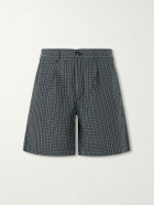 Noah - Straight-Leg Pleated Checked Cotton and Linen-Blend Seersucker Shorts - Green