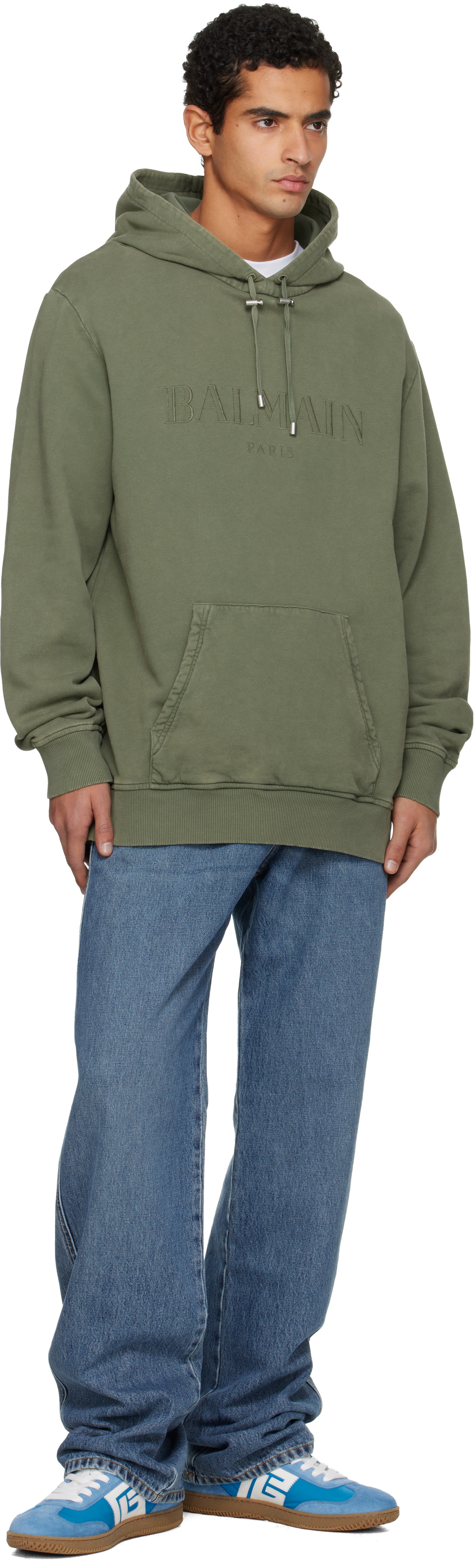 Balmain Khaki Vintage 'Balmain' Embroidered Hoodie