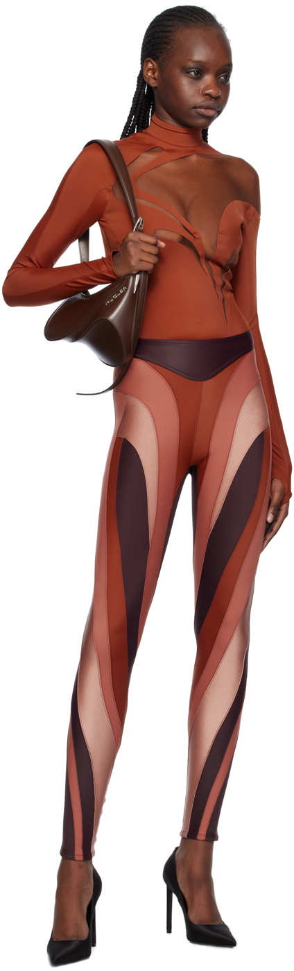 【関税込み】Mugler タン Swirly ボディスーツ Mugler Tan Swirly Bodysuit Mugler