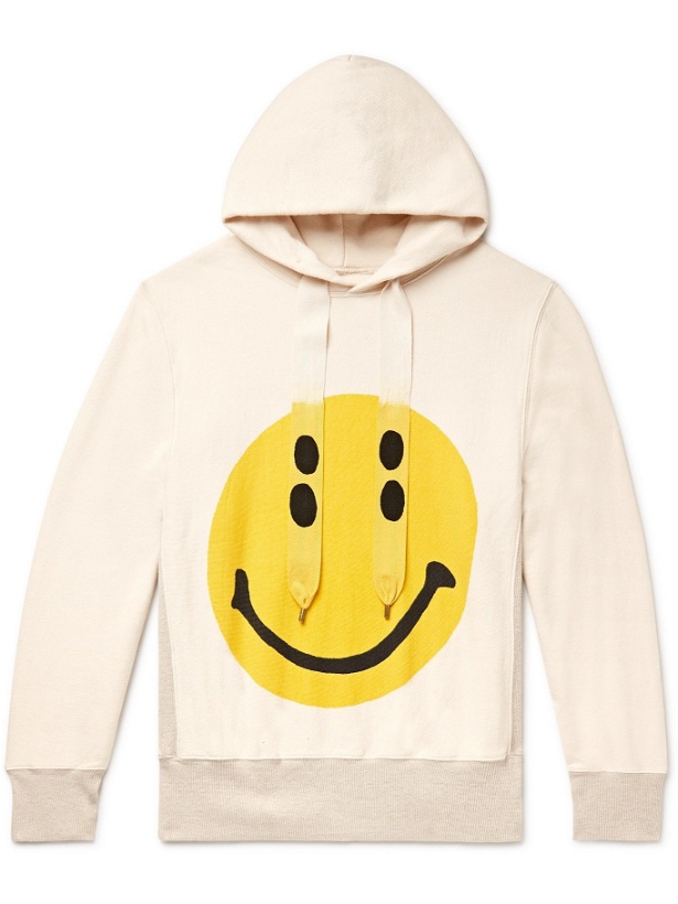 Photo: KAPITAL - Smiley Printed Loopback Cotton-Jersey Hoodie - Neutrals