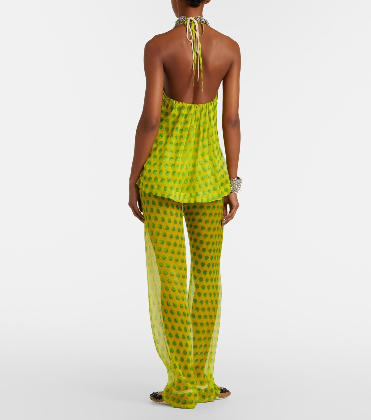 Dries Van Noten Polka-dot silk straight pants