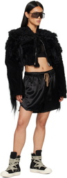 Rick Owens Black Tower Collage Cropped Shearling Bomber Jacket