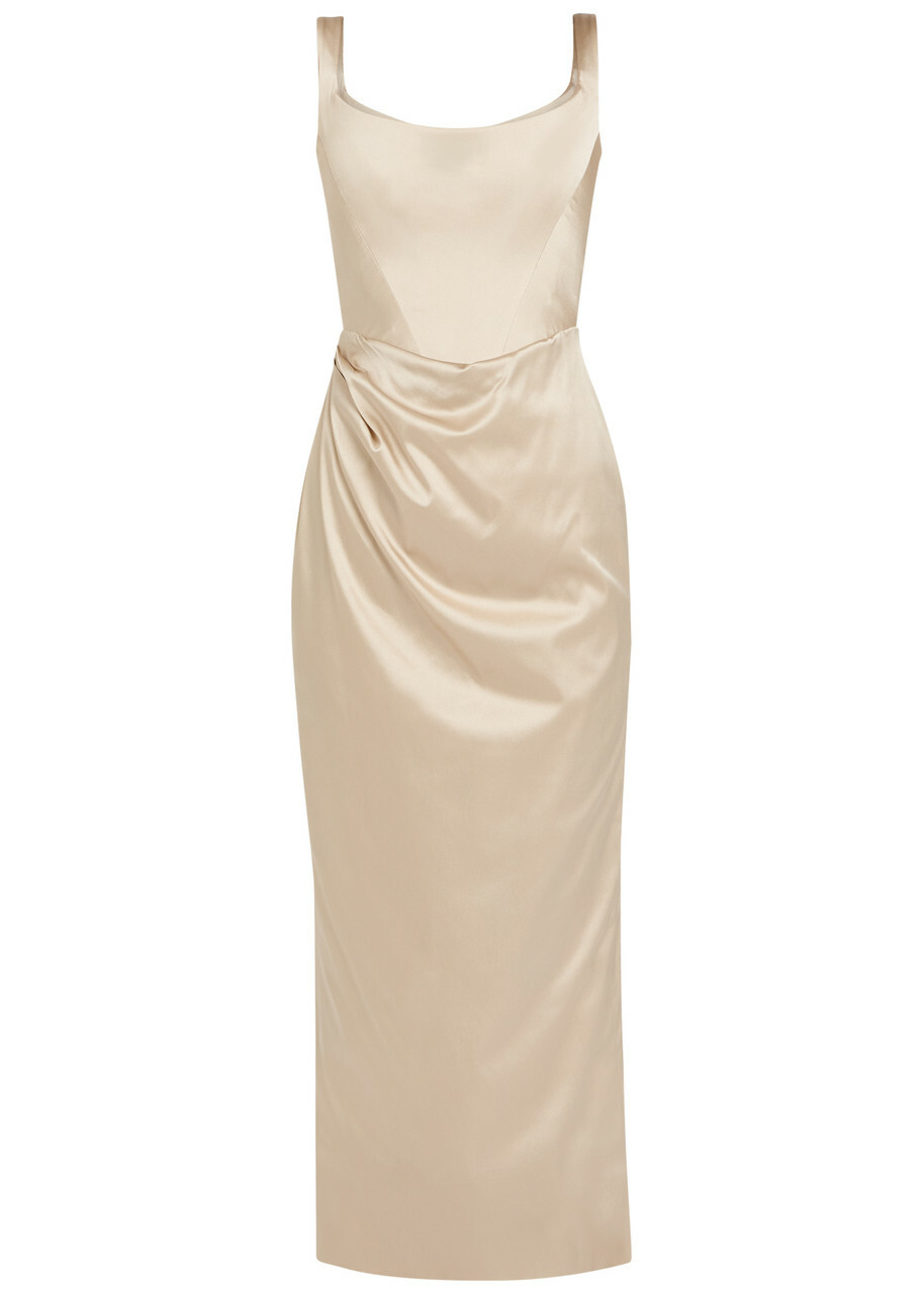 Vivienne Westwood Suzie Corset Satin Midi Dress Sand
