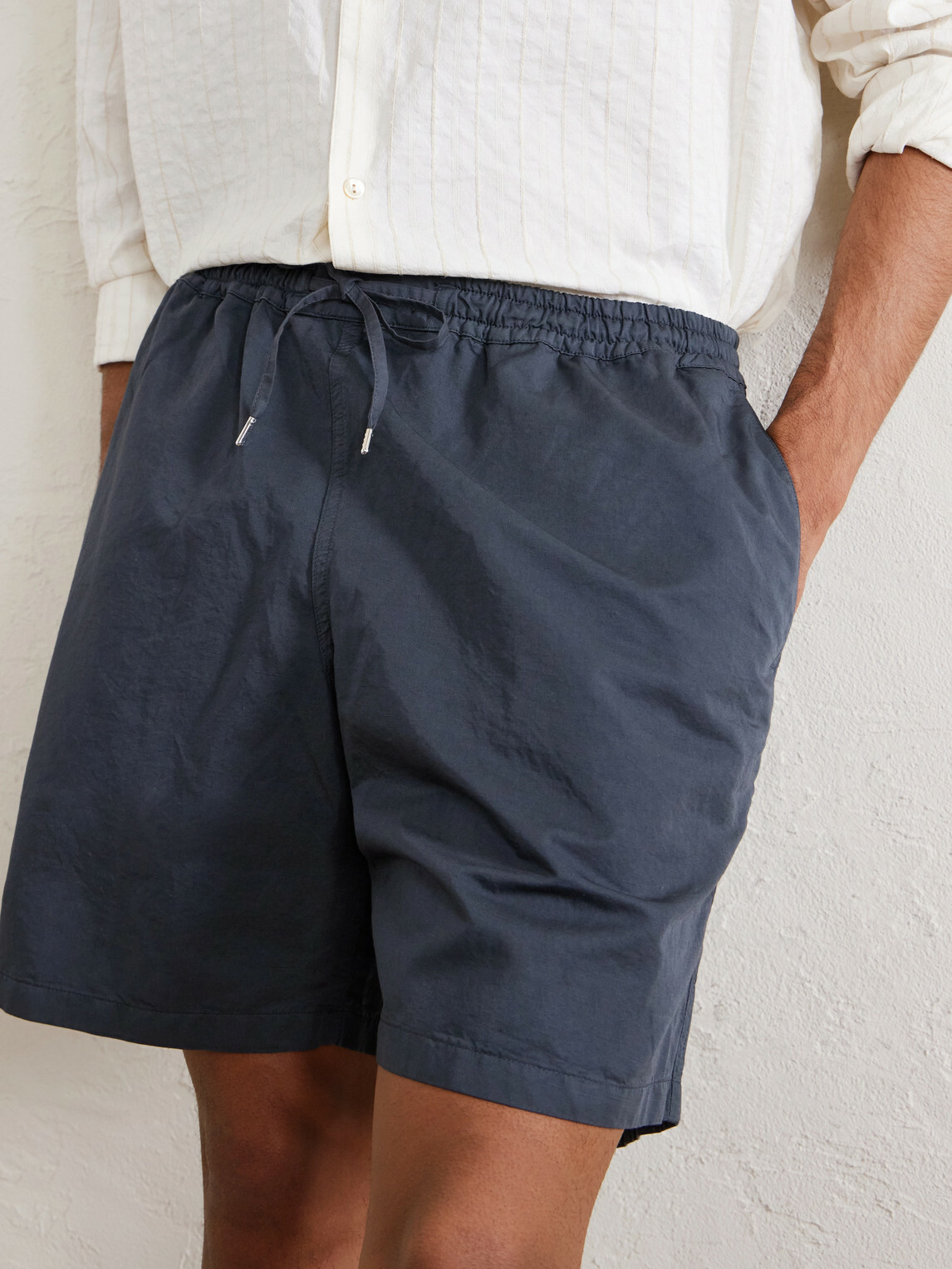 A Kind Of Guise - Volta Straight-Leg Cotton and Linen-Blend Drawstring Shorts - Blue