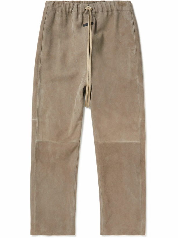 Photo: Fear of God - Straight-Leg Logo-Appliquéd Suede Drawstring Trousers - Gray