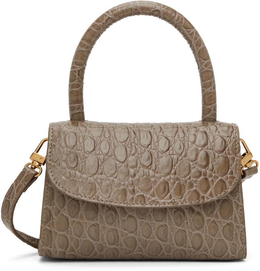 BY FAR Mini Tan Croco Embossed Leather Bag HBX