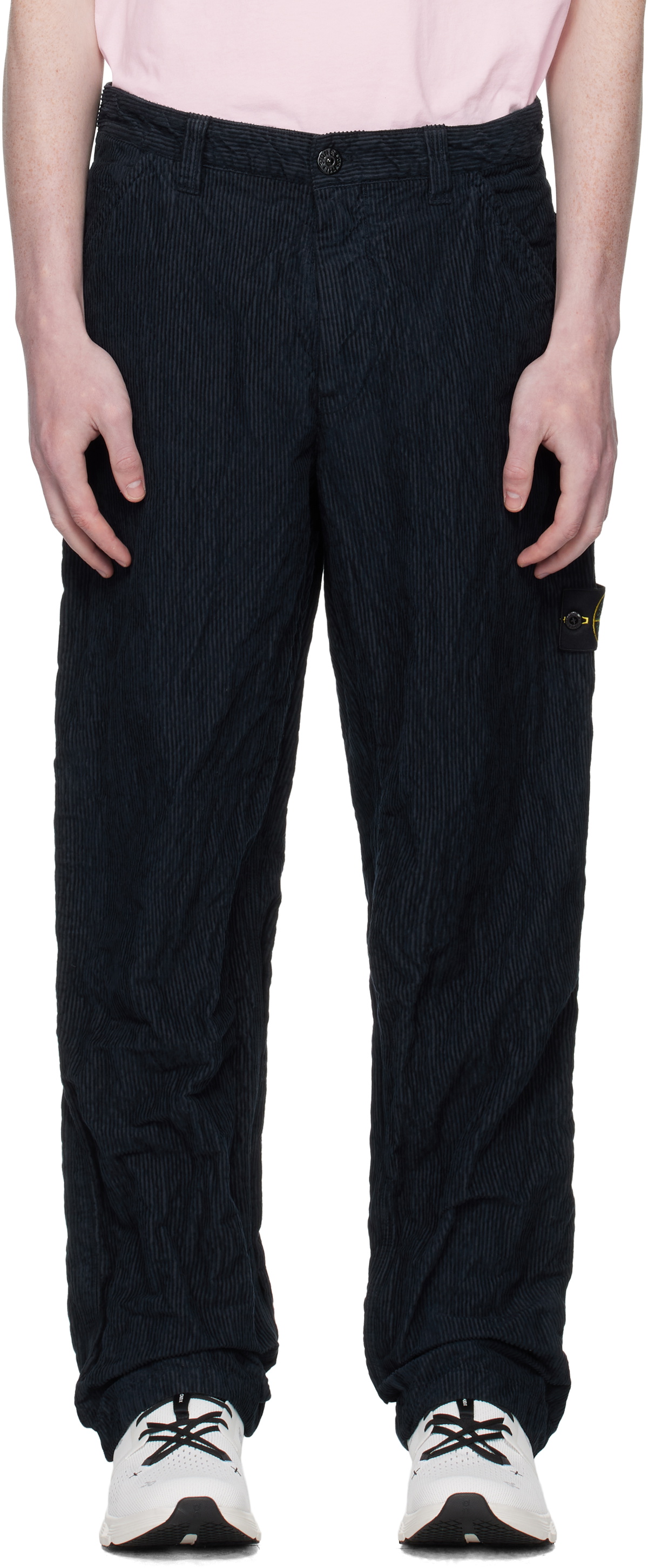 Navy 3100026 Wrinkled Corduroy 500-TC Trousers by Stone Island on Sale