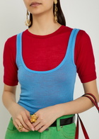 Versace Ribbed Logo-embroidered Wool T-shirt Red