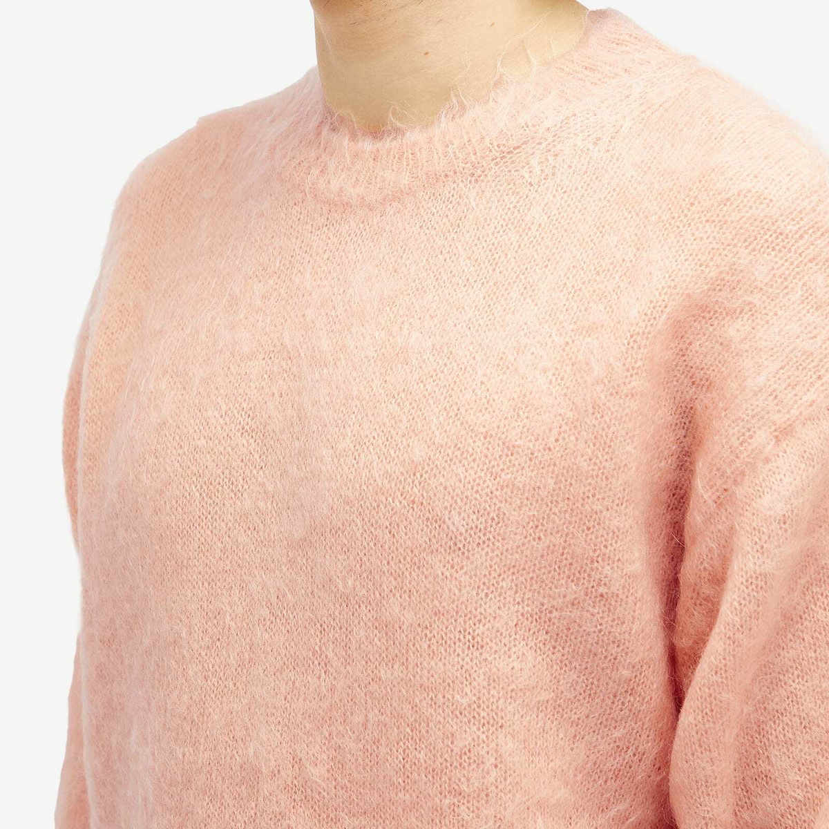 Auralee Men's Kid Mohair Crew Knit in Pink Beige