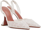 Amina Muaddi Off-White Holli Lace Sling Heels