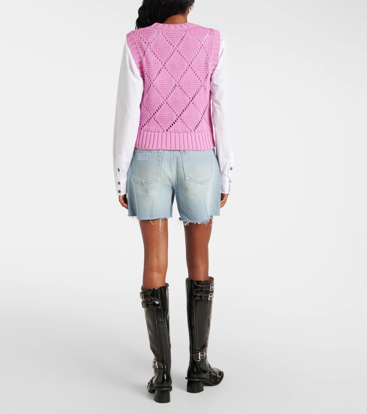 Ganni Logo intarsia cotton-blend sweater vest