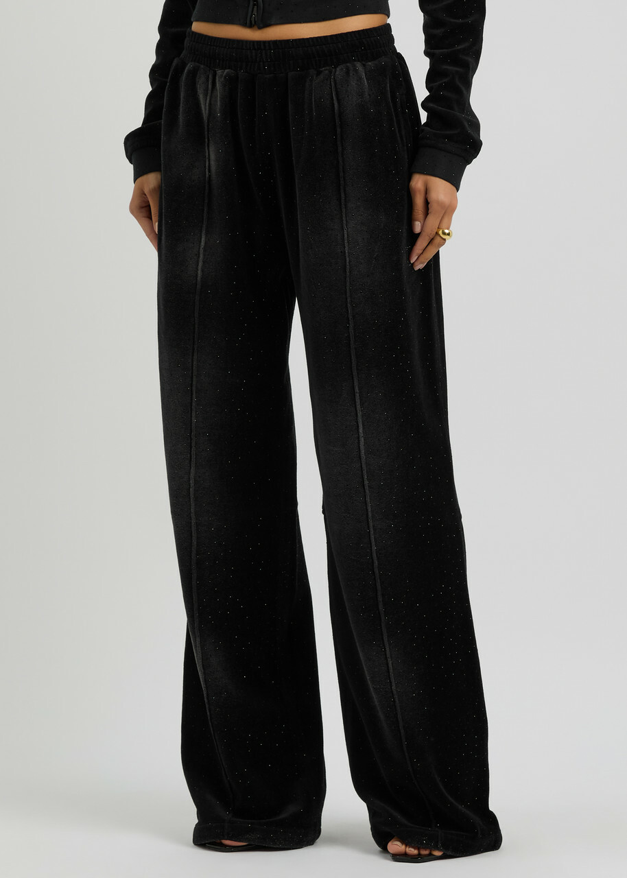Alexanderwang.t Faded Crystal-embellished Velour Sweatpants Black
