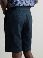 Blue Blue Japan - Gurkha Straight-Leg Belted Pleated Lace-Trimmed Cotton Shorts - Blue