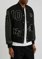 Mki Miyuki Zoku Appliquéd Wool-blend and Leather Varsity Jacket Black