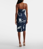 Area Printed strapless denim midi dress